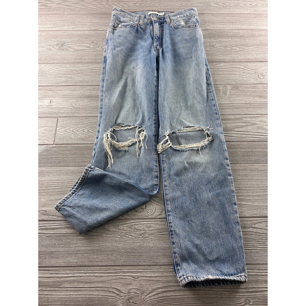 Levis 94 Baggy Distressed Light Wash High Rise Jeans Blue Size 24